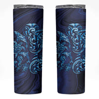 New Zealand Connecting with Seas Skinny Tumbler Maori Tribal and Sea Animals Tattoo - Sea Texture Glass Style