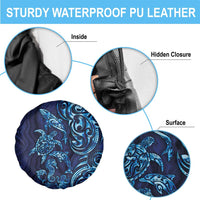 New Zealand Connecting with Seas Spare Tire Cover Maori Tribal and Sea Animals Tattoo - Sea Texture Glass Style