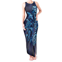 New Zealand Connecting with Seas Tank Maxi Dress Maori Tribal and Sea Animals Tattoo - Sea Texture Glass Style