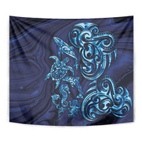 New Zealand Connecting with Seas Tapestry Maori Tribal and Sea Animals Tattoo - Sea Texture Glass Style