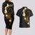 Polynesian Spiral Tribal Tattoo Couples Matching Long Sleeve Bodycon Dress and Hawaiian Shirt Golden Color