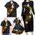 Polynesian Spiral Tribal Tattoo Family Matching Long Sleeve Bodycon Dress and Hawaiian Shirt Golden Color