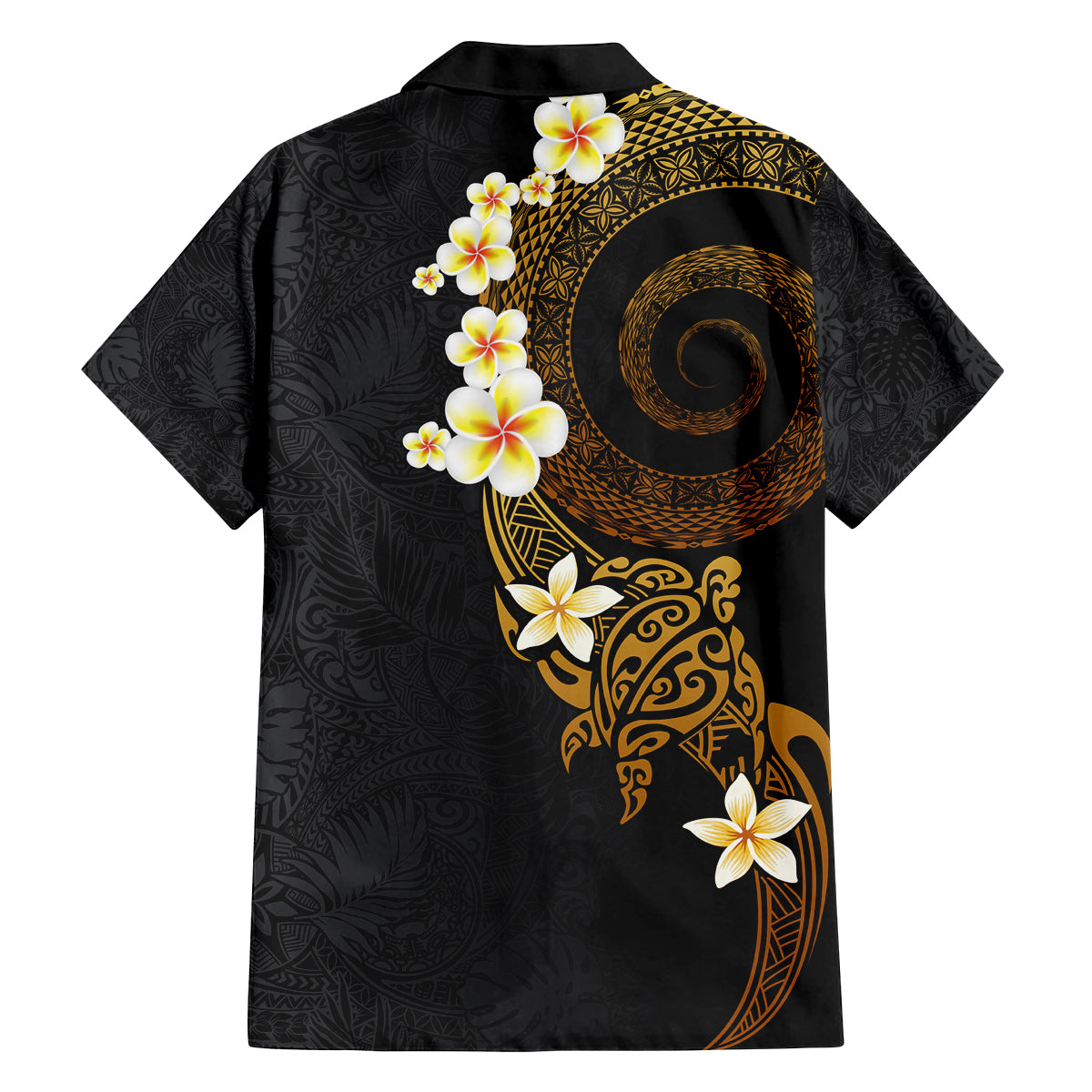 Polynesian Spiral Tribal Tattoo Family Matching Long Sleeve Bodycon Dress and Hawaiian Shirt Golden Color