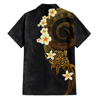 Polynesian Spiral Tribal Tattoo Family Matching Long Sleeve Bodycon Dress and Hawaiian Shirt Golden Color