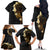 Polynesian Spiral Tribal Tattoo Family Matching Off The Shoulder Long Sleeve Dress and Hawaiian Shirt Golden Color