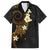 Polynesian Spiral Tribal Tattoo Family Matching Off The Shoulder Long Sleeve Dress and Hawaiian Shirt Golden Color