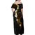 Polynesian Spiral Tribal Tattoo Family Matching Off Shoulder Maxi Dress and Hawaiian Shirt Golden Color