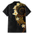 Polynesian Spiral Tribal Tattoo Family Matching Off Shoulder Short Dress and Hawaiian Shirt Golden Color