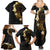 Polynesian Spiral Tribal Tattoo Family Matching Summer Maxi Dress and Hawaiian Shirt Golden Color