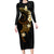 Polynesian Spiral Tribal Tattoo Long Sleeve Bodycon Dress Golden Color