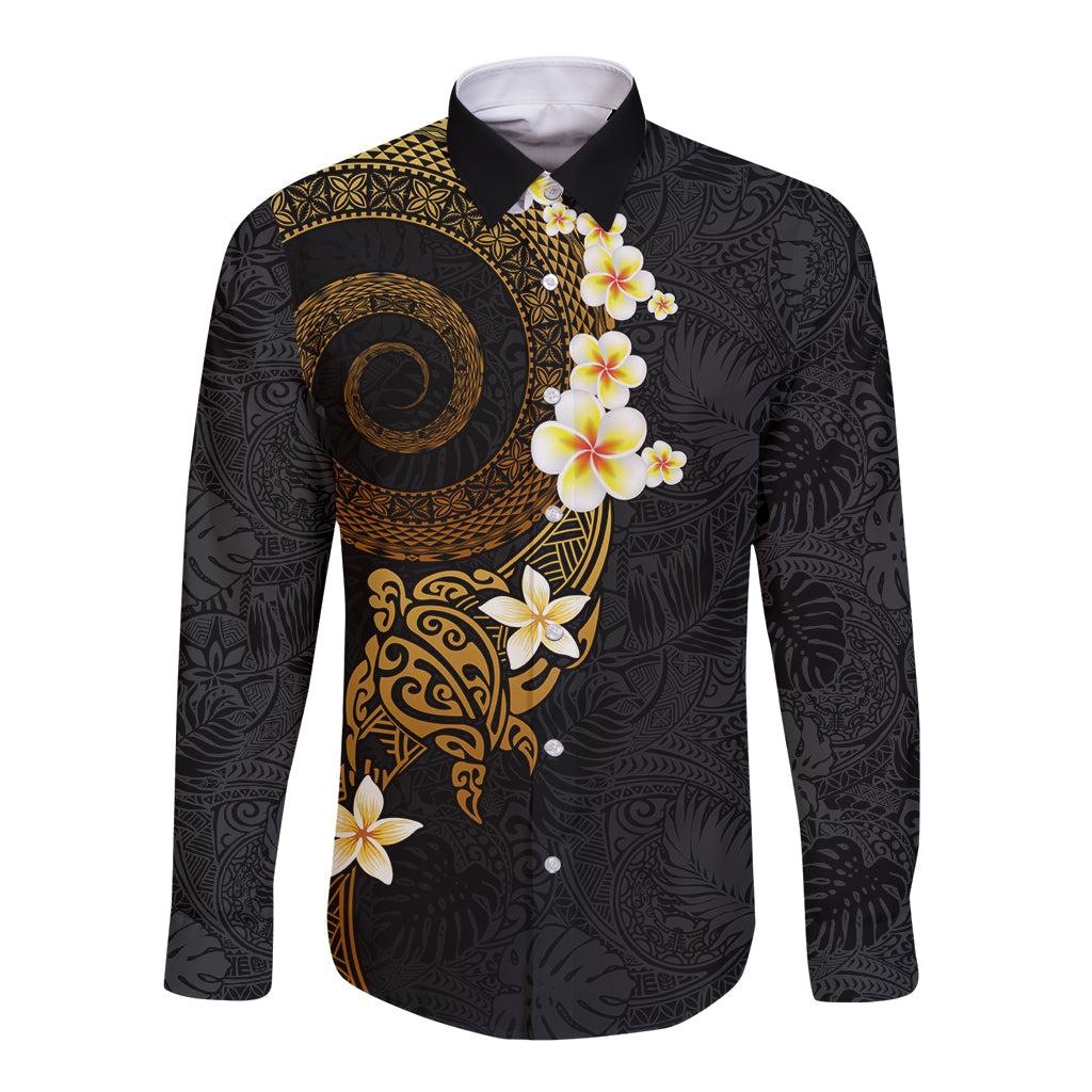 Polynesian Spiral Tribal Tattoo Long Sleeve Button Shirt Golden Color