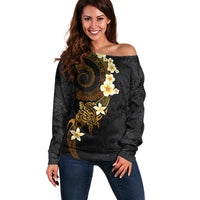 Polynesian Spiral Tribal Tattoo Off Shoulder Sweater Golden Color
