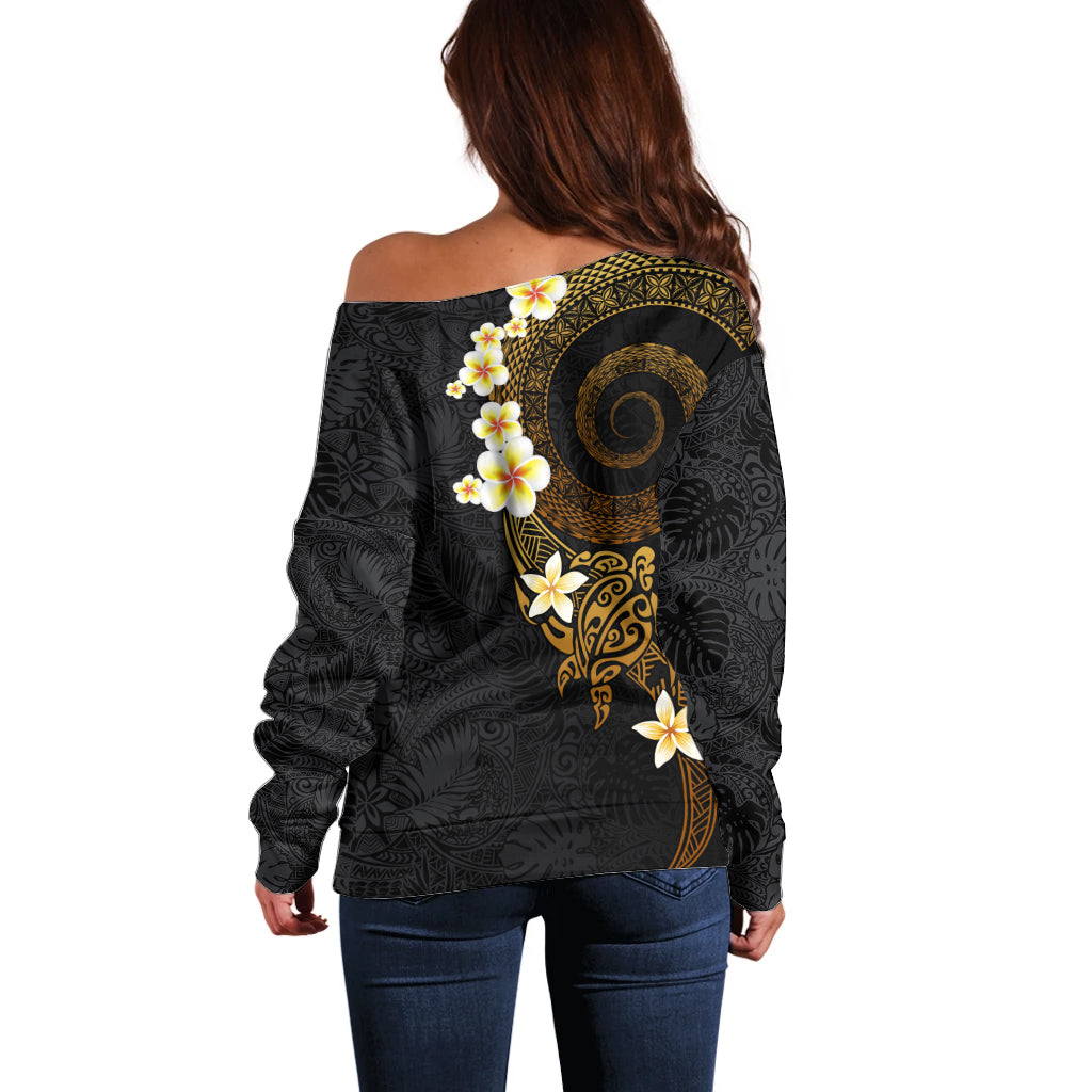 Polynesian Spiral Tribal Tattoo Off Shoulder Sweater Golden Color