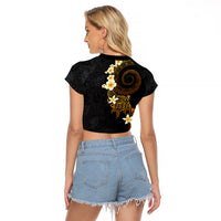 Polynesian Spiral Tribal Tattoo Raglan Cropped T Shirt Golden Color