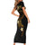 Polynesian Spiral Tribal Tattoo Short Sleeve Bodycon Dress Golden Color