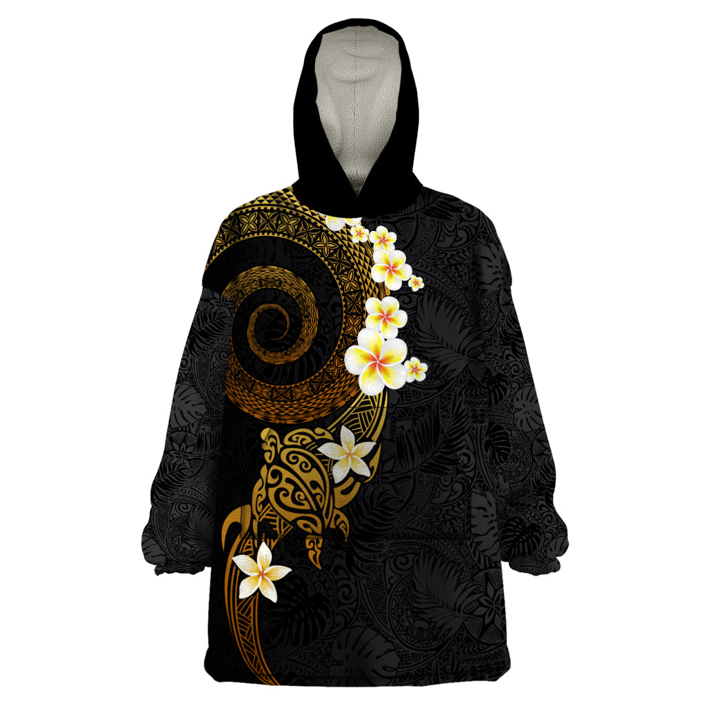 Polynesian Spiral Tribal Tattoo Wearable Blanket Hoodie Golden Color