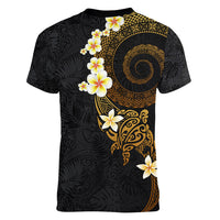 Polynesian Spiral Tribal Tattoo Women V Neck T Shirt Golden Color