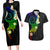 Polynesian Spiral Tribal Tattoo Couples Matching Long Sleeve Bodycon Dress and Hawaiian Shirt Fanciful Color