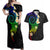 Polynesian Spiral Tribal Tattoo Couples Matching Off Shoulder Maxi Dress and Hawaiian Shirt Fanciful Color