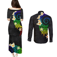 Polynesian Spiral Tribal Tattoo Couples Matching Puletasi and Long Sleeve Button Shirt Fanciful Color LT03 - Polynesian Pride