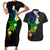 Polynesian Spiral Tribal Tattoo Couples Matching Short Sleeve Bodycon Dress and Hawaiian Shirt Fanciful Color