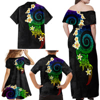Polynesian Spiral Tribal Tattoo Family Matching Off Shoulder Maxi Dress and Hawaiian Shirt Fanciful Color