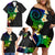 Polynesian Spiral Tribal Tattoo Family Matching Off Shoulder Short Dress and Hawaiian Shirt Fanciful Color