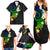 Polynesian Spiral Tribal Tattoo Family Matching Summer Maxi Dress and Hawaiian Shirt Fanciful Color