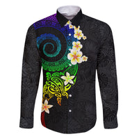 Polynesian Spiral Tribal Tattoo Family Matching Summer Maxi Dress and Hawaiian Shirt Fanciful Color LT03 Dad's Shirt - Long Sleeve Black - Polynesian Pride