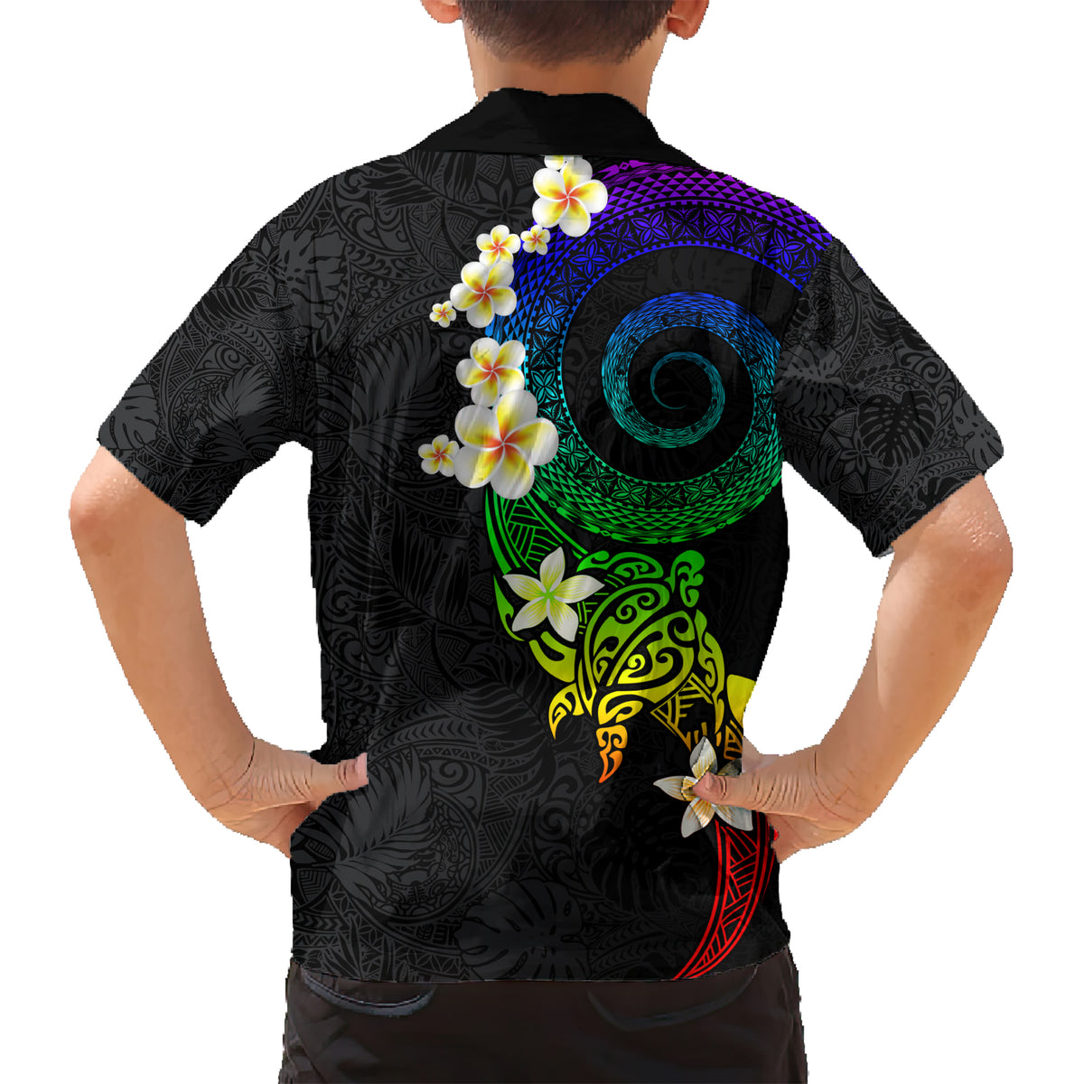 Polynesian Spiral Tribal Tattoo Kid Hawaiian Shirt Fanciful Color