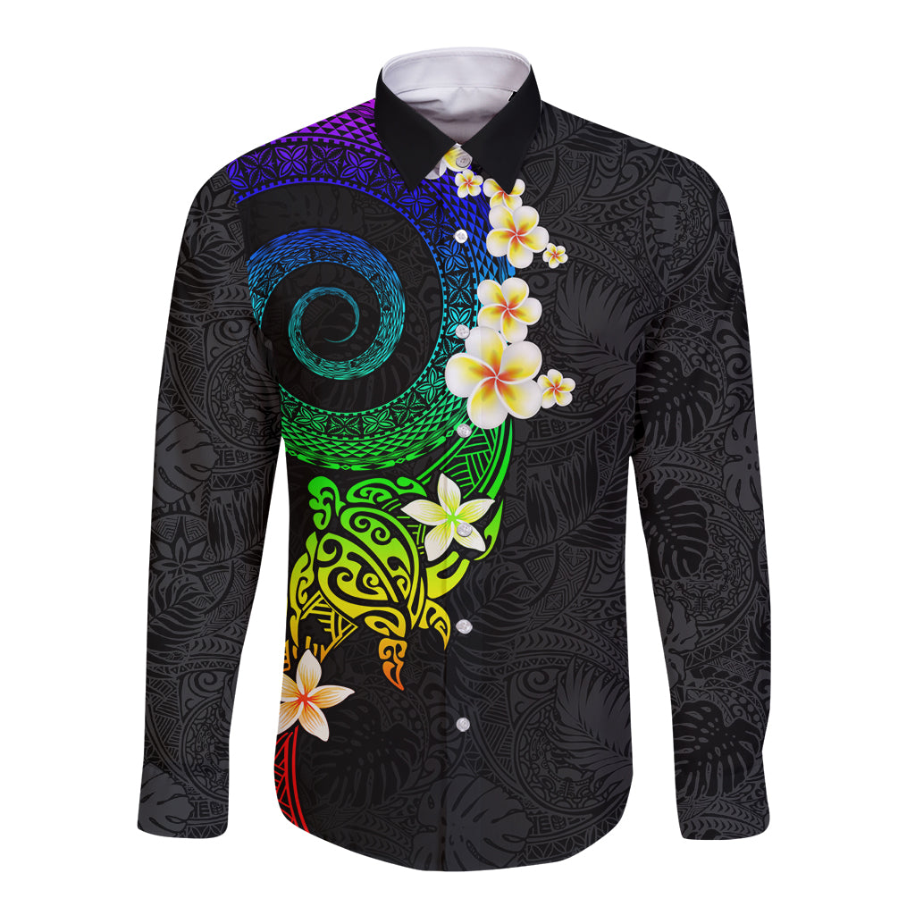 Polynesian Spiral Tribal Tattoo Long Sleeve Button Shirt Fanciful Color