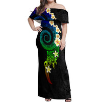 Polynesian Spiral Tribal Tattoo Off Shoulder Maxi Dress Fanciful Color LT03 Women Black - Polynesian Pride