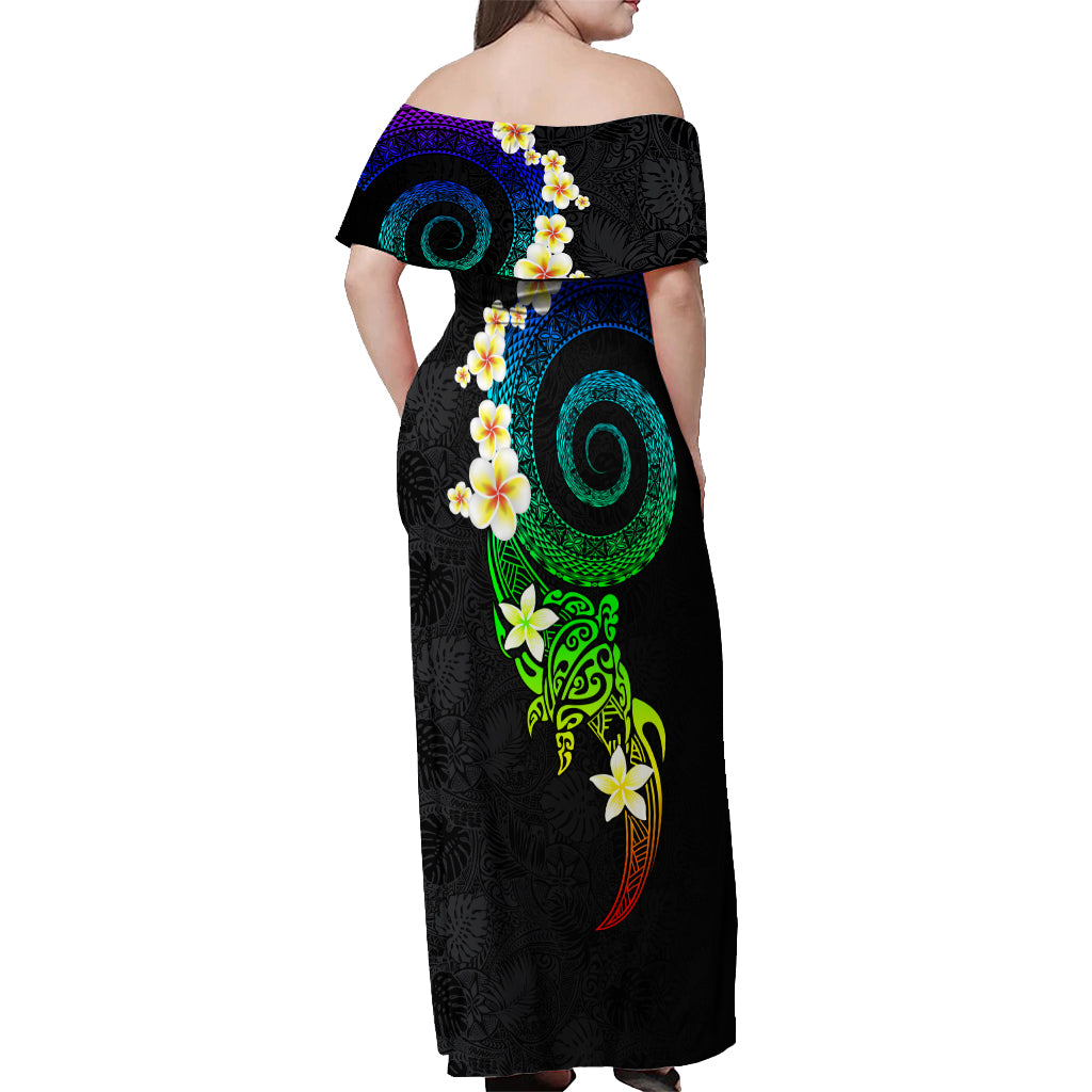Polynesian Spiral Tribal Tattoo Off Shoulder Maxi Dress Fanciful Color LT03 - Polynesian Pride