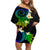 Polynesian Spiral Tribal Tattoo Off Shoulder Short Dress Fanciful Color