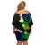 Polynesian Spiral Tribal Tattoo Off Shoulder Short Dress Fanciful Color