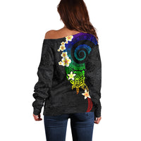 Polynesian Spiral Tribal Tattoo Off Shoulder Sweater Fanciful Color
