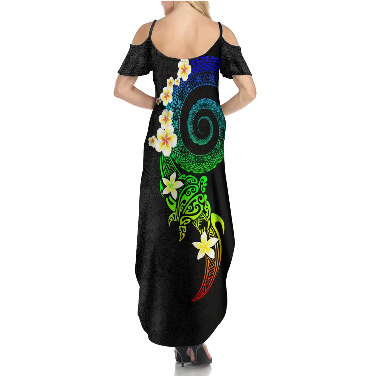 Polynesian Spiral Tribal Tattoo Summer Maxi Dress Fanciful Color LT03 - Polynesian Pride