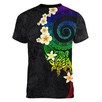 Polynesian Spiral Tribal Tattoo Women V Neck T Shirt Fanciful Color
