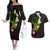 Polynesian Spiral Tribal Tattoo Couples Matching Off The Shoulder Long Sleeve Dress and Hawaiian Shirt Reggae Color