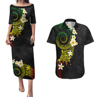 Polynesian Spiral Tribal Tattoo Couples Matching Puletasi and Hawaiian Shirt Reggae Color LT03 Reggae - Polynesian Pride