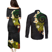 Polynesian Spiral Tribal Tattoo Couples Matching Puletasi and Long Sleeve Button Shirt Reggae Color LT03 - Polynesian Pride