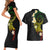 Polynesian Spiral Tribal Tattoo Couples Matching Short Sleeve Bodycon Dress and Hawaiian Shirt Reggae Color