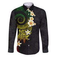 Polynesian Spiral Tribal Tattoo Family Matching Off The Shoulder Long Sleeve Dress and Hawaiian Shirt Reggae Color