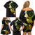 Polynesian Spiral Tribal Tattoo Family Matching Off Shoulder Short Dress and Hawaiian Shirt Reggae Color