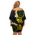 Polynesian Spiral Tribal Tattoo Family Matching Off Shoulder Short Dress and Hawaiian Shirt Reggae Color