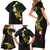 Polynesian Spiral Tribal Tattoo Family Matching Short Sleeve Bodycon Dress and Hawaiian Shirt Reggae Color