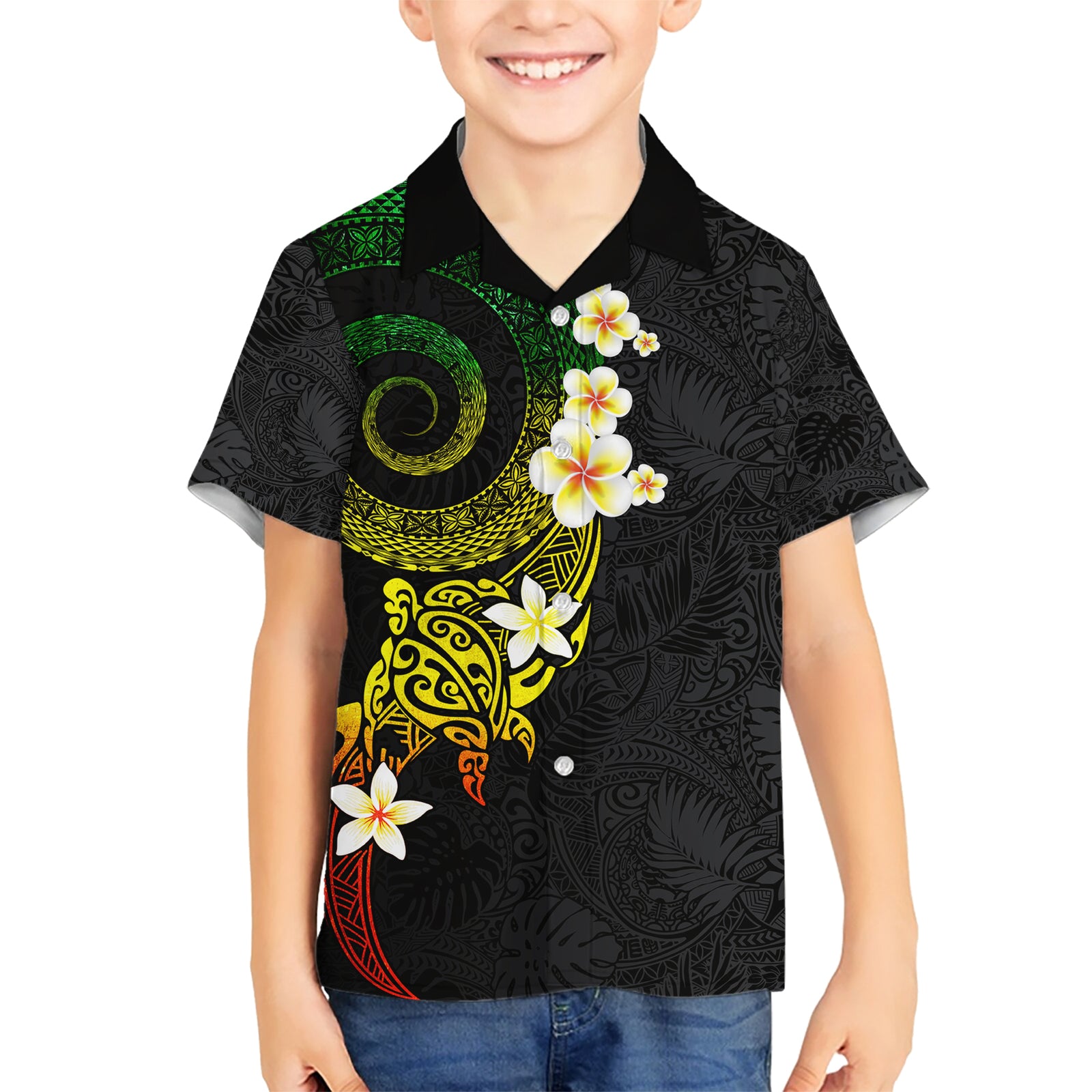 Polynesian Spiral Tribal Tattoo Kid Hawaiian Shirt Reggae Color