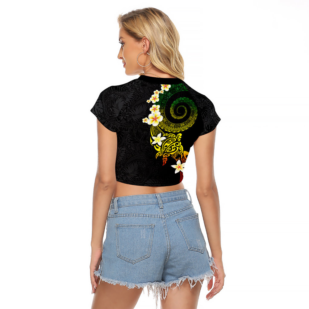 Polynesian Spiral Tribal Tattoo Raglan Cropped T Shirt Reggae Color