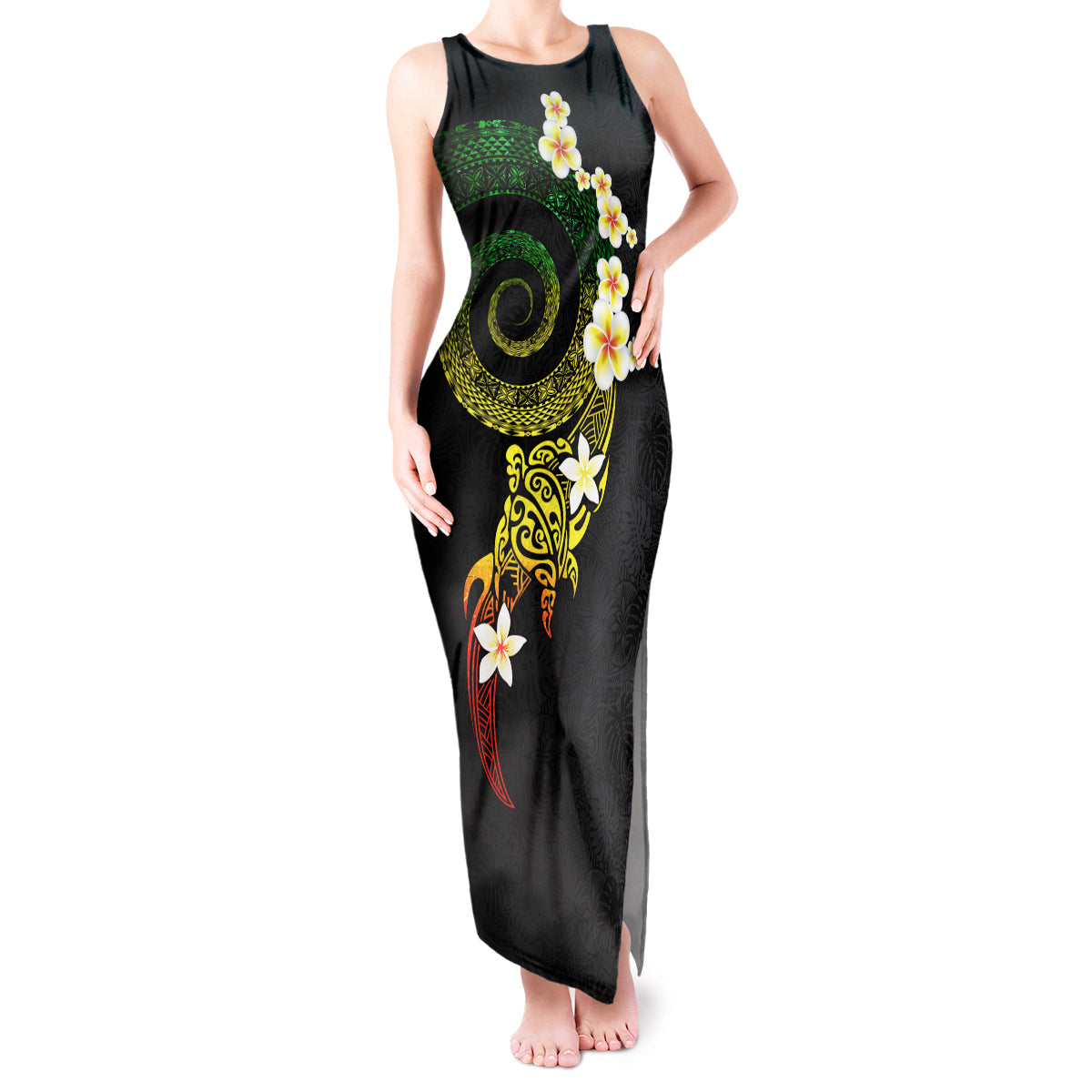 Polynesian Spiral Tribal Tattoo Tank Maxi Dress Reggae Color