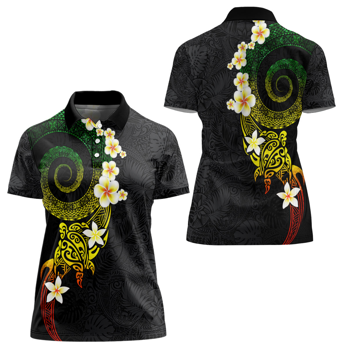 Polynesian Spiral Tribal Tattoo Women Polo Shirt Reggae Color